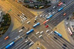Aerial view of a busy traffic junction